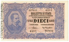 10 LIRE BIGLIETTO DI STATO EFFIGE UMBERTO I 03/06/1925 SUP+