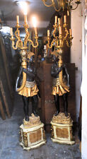  coppia MORO VENEZIANO ANTICO '900   LEGNO SCOLPITO  LACCATO DORATO - CANDELABRO