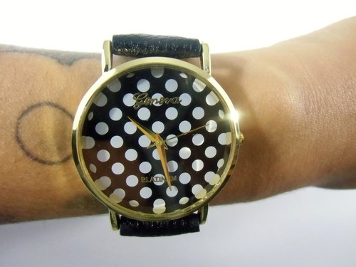 Orologio fantasia nero piselli - nero,