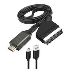 Pkouocry Convertitore Scart a HDMI con Cavi Maschio Adattatore Scart In HDMI Out