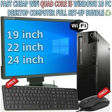 FAST CHEAP WiFi QUAD CORE i5 WINDOWS 10 PC DESKTOP COMPUTER FULL SET-UP BUNDLE