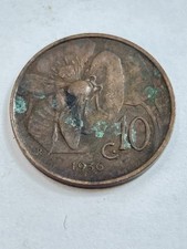 E MONETA 10 CENTESIMI VITTORIO EMANUELE III 1936 OLD COPPER COIN
