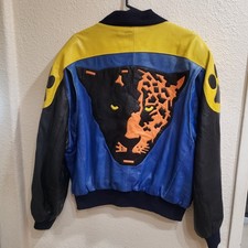 Giacca giaguaro leopardata vintage anni 90 Hobo USA Michael Hoban blu giallo taglia 42