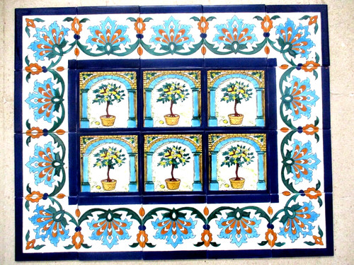 Piastrella ceramica dipinta - , a