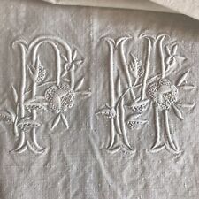 Asciugamano Antico Tessuto Puro Lino Con Iniziali & Pizzo Fatte A Mano Inizi 900