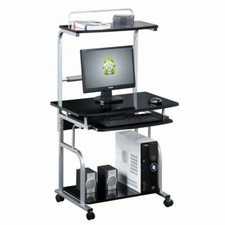 Scrivania Mobile per Computer, Stampante con Tastiera Estraibile Nero Lucido