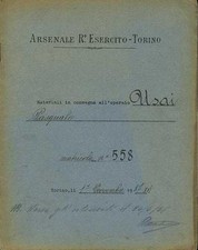 ARSENALE REGIO ESERCITO TORINO ELENCO MATERIALI IN CONSEGNA ALL'OPERAIO 1937