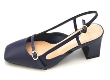 Francesco Milano G09-02a slingback pelle blu marino cinturino tacco quadro 7cm C