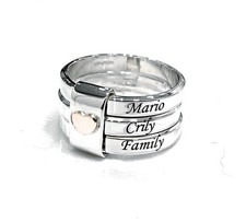 Anello Fedi Fascia Personalizzabile Con Nomi Family  Argento 925 Cuore Oro Donna