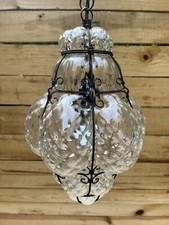 Plafoniera a sospensione lanterna in vetro gabbiato a bolle di Murano vintage