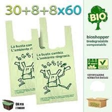500 Shopper Biodegradabili 30x60 MAXI 7 Kg di Sacchetti a Norma Buste Spesa