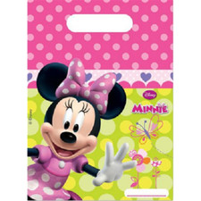 6 PARTY BAGS PLASTICA MINNIE EVENTO PARTY AUGURI BIMBE rosa festa casa regali
