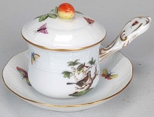N. 6923 Herend Ungheria Pot de Creme tazza con piattino Rothschild Bird