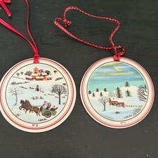 2 Ornamenti Villeroy Boch Naif Laplau doppia faccia scena invernale Natale