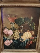 Antico Dipinto Olio Natura Morta Fiammingo Firma No 800 No 600 Cornice