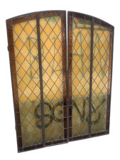 2 antiche porte finestre con vetri  cattedrali  ad arco L 164 X 64