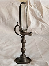 Lampada Lume Orologio ad Olio in Peltro e Vetro