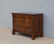 Comò cassettone Impero 'mezza colonna' in noce, piano legno, '800!