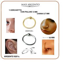 1 Orecchino 10 mm Piercing Cerchio Naso Pallina Cartilagine Trago Argento 925 