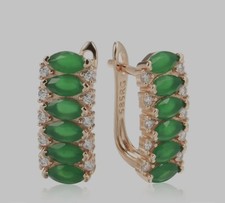 ORECCHINI PENDENTI 19X8 MM CON ZIRCONI COLORE VERDE E TRASPARENTE