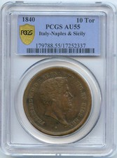 Italia - Napoli Ferdinando II (1830-1859) 10 Tornesi 1840 PCGS AU55