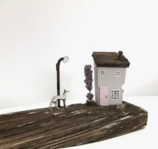 Whippet Cuccia per Cani Ornamento in Legno, Fatto a Mano Legno Miniatura Costiera Eco House