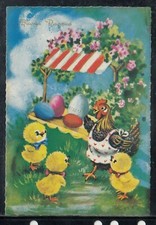 Cartolina Buona Pasqua Gallina con Pulcini Bancherella con Uova ZB419