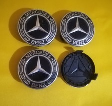 4 COPRIMOZZO MERCEDES AMG CLASSE A B C CLS CLA TAPPI RUOTA CAPS 75mm NERO SILVER