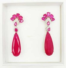 ORECCHINI CON ZIRCONI BIANCHI E ROSSO RUBINO, IN ARGENTO 925 RODIATO IN ORO