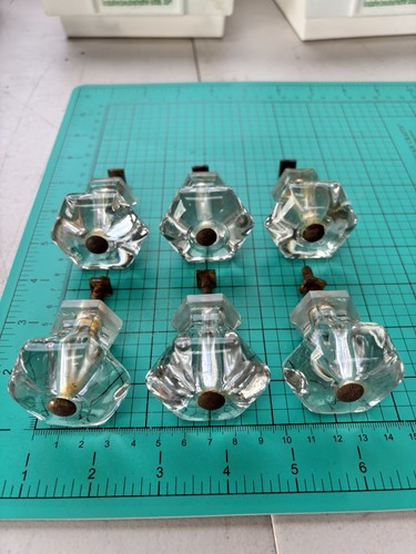 Antique glass hexagon pulls - antique,