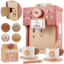 BUYGER Macchina da Caffè Accessori Cucina Bambini in Legno, Giocattolo Educativi