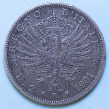 VITTORIO EMANUELE III 2 LIRE 1901 AQUILA SABAUDA RARA BB ARGENTO REGNO ITALIA