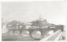 TORINO, MONTE DE CAPPUCCINI E PONTE DI PIETRA , incisione del 1837,  su passep.