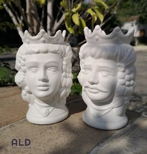 Teste di moro in terracotta bianca grezza coppia vasi soprammobili altezza 13cm