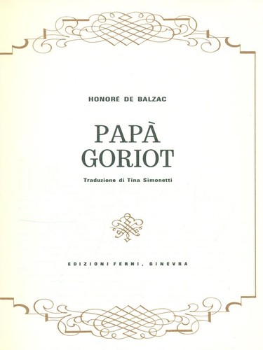 Papa goriot balzac honore - goriot, de