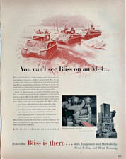 1951 E W Bliss Co Canton OH Stampa Pubblicità 13"x10" US Army M-4 Tanks Patrol