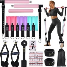 Barra per Pilates con 6 Elastico Fitness, Kit Elastici rosa, blu, viola 