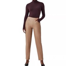 PANTALONE SPANX SLIM DRITTO CROPPED SIMIL PELLE NUOVO CON ETICHETTE Taglia L Toffee