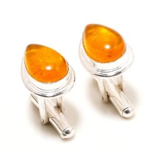 Gemelli fatti a mano in argento 925 con pietra preziosa ambra baltica