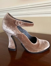 Scarpa donna tacco alto a rocchetto in velluto noce chiaro "Luca Valentini"