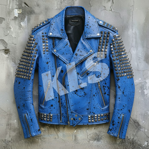 Giacca pelle blu con - giacca,