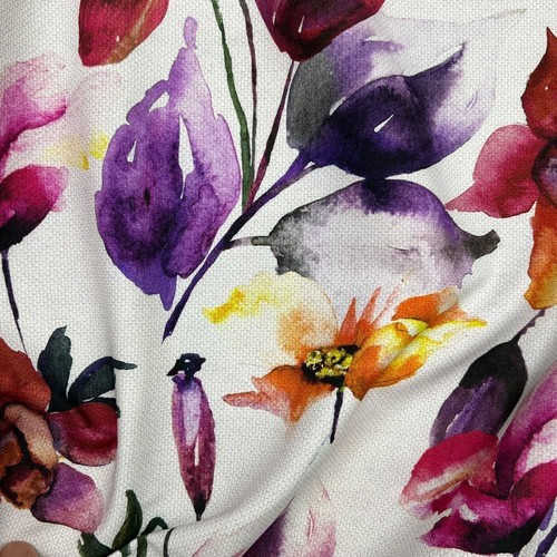Tessuto panama fiori - tessuto, viola