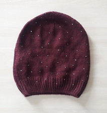 Cappellino in maglia burgundy misto lana con strass berretto donna cappello