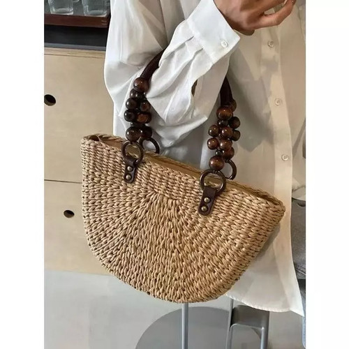 Borsa paglia beige - beige, cuoio