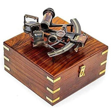 Antico sestante in ottone con scatola in legno - perfettamente funzionante e ...