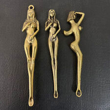 3 pezzi squisita vecchia collezione Cina ottone intaglio bella donna nuda cucchiaio orecchio