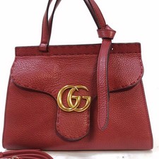 GUCCI GG Marmont Borsa a mano a tracolla a 2 vie in pelle rosso oro 25,5 x...