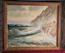 🎨 Quadro olio originale Francesco Longanesi paesaggio marino Italia onde oceaniche incorniciato