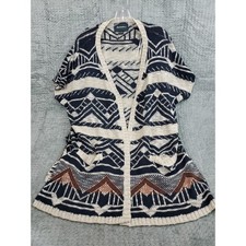 Lovemarks maglione cardigan donna grande maglia azteca manica corta tasche boho