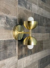 Metà Secolo Industriale Moderno Sconce Luce Doppio Lampadina Paralume Ottone